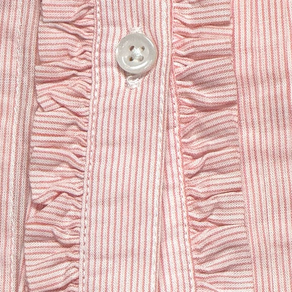 Elle Striped Ruffle Tuxedo Front Button Down Shirt Long Sleeve Size XL Coquette - Picture 3 of 12